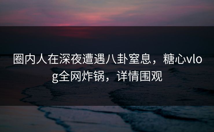 圈内人在深夜遭遇八卦窒息，糖心vlog全网炸锅，详情围观