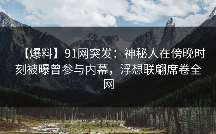 【爆料】91网突发：神秘人在傍晚时刻被曝曾参与内幕，浮想联翩席卷全网